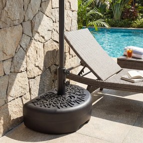 Base para guarda-sol semicircular reenchível com água e areia 27 kg compatível com postes de 40/48,5 mm para relva e piscina, preta