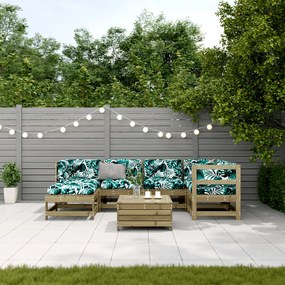 7 pcs conjunto lounge de jardim c/ almofadões pinho impregnado