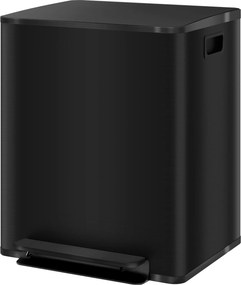 Caixote do lixo de cozinha com 2 compartimentos de 2 x 25 L, aço inoxidável, tampa com fecho suave, 47,7 x 37,5 x 56 cm, preto