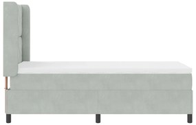 Cama Box Spring com Colchão &amp; Luz LED Cinza Claro 90x190 cm Veludo