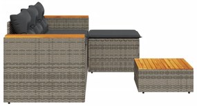 3 pcs conjunto sofás de jardim c/ almofadões vime PE cinzento