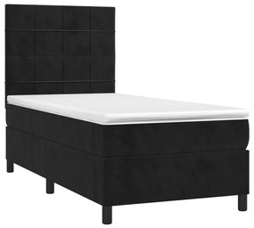 Cama box spring c/ colchão/LED 100x200 cm veludo preto