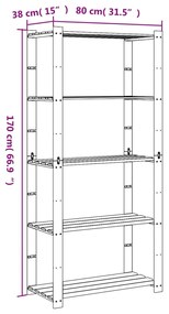 Unidade arrumação 5 prateleiras 80x38x170 cm pinho maciço cinza