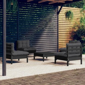 vidaXL 5 pcs conj. lounge de jardim com almofadões antracite pinho
