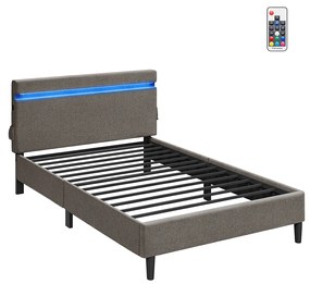 Cama de casal metálica 140 x 190 cm Iluminação LED com Portas USB e TYPE-C cinzento escuro