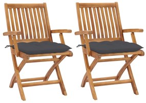 vidaXL Cadeiras de jardim c/ almofadões antracite 2 pcs teca maciça