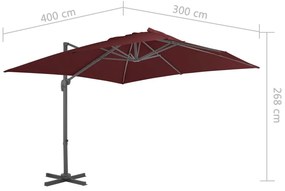 Guarda-sol jardim cantilever c/ poste alumínio 400x300 cm bordô