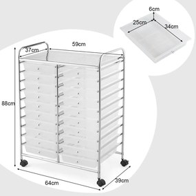 Carrinho organizador 64 x 38 x 87 cm multifuncional com 20 gavetas e rodas Unidade de armazenamento móvel multiuso para casa, escritório ou escola Tra
