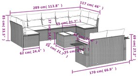 10 pcs conjunto de sofás p/ jardim com almofadões vime PE bege