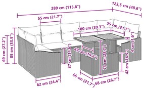Conjunto de Jantar de 8 Peças para Jardim com Almofadas Bege Vime PE A