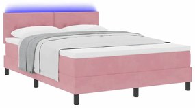 Cama Box com Colchão e LED Rosa 140x200 cm Veludo