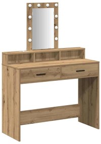 Mesa de Maquiagem com Luzes LED Carvalho Artesanal 100x41x140 cm