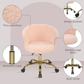 Cadeira de escritório, cadeira ergonómica de escritório com regulação de altura, cadeira giratória, base em aço, cor-de-rosa