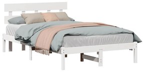 Estrado de Cama com Cabeceira Branca 120x200 cm Madeira Maciça de Pinh