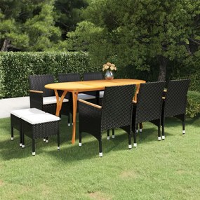 vidaXL 9 pcs conjunto de jantar para jardim preto