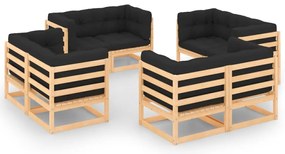 8 pcs conjunto lounge de jardim c/ almofadões pinho maciço