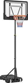 HOMCOM Tabela Basquetebol Exterior Altura Ajustável 206-260 cm Com Rodas Base Recarregável Ideal Para Crianças e Adultos Preto | Aosom Portugal