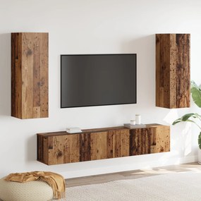 Conjunto de 4 Peças de Armário para TV em Madeira Envelhecida e Madeir