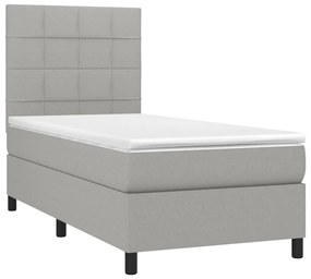 Cama box spring c/ colchão e LED 90x200 cm tecido cinza-claro