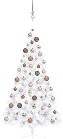 vidaXL Meia árvore Natal artificial pré-iluminada c/ bolas branco