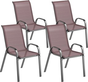 Outsunny Conjunto de 4 Cadeiras de Exterior Empilháveis com Assento em Rede Encosto Alto e Estrutura em Aço para Jardim Castanho Escuro e Preto | Aosom Portugal