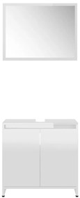3 pcs conj. móveis casa de banho contraplacado branco brilhante