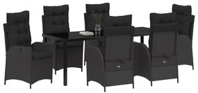 Conjunto de Jantar de Jardim com Almofadas 7 Peças Preto Vime PE