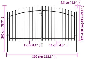 Portão p/ cerca porta dupla topo em espetos 3x1,5 m aço preto