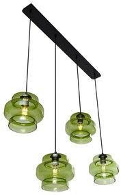 Candeeiro suspenso retro preto com vidro verde 4-luzes - Denise Retro