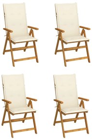 vidaXL Cadeiras jardim reclináveis c/ almofadões 4 pcs acácia maciça