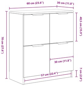 Buffets 2 pcs Madeira de Carvalho Preto 60x30x70 cm Madeira Engenharia