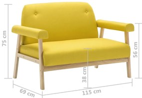 Sofá de 2 lugares em tecido amarelo