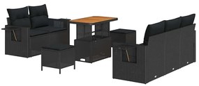 Conjunto de Sofás para Jardim com 8 Peças e Almofadas em Rattan Preto