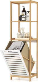 Cesto para roupa suja inclinável 36 x 33 x 130 cm, com 4 níveis extraíveis, em bambu, com prateleiras, organizador para lavandaria, casa de banho e qu