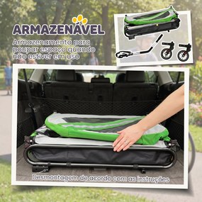 Reboque de Bicicleta para Cães 2 em 1 com Carrinho de Transporte, Refletores e Bandeira de Segurança, Verde
