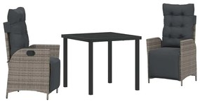 Conjunto de Mesa e Cadeiras para Jardim em 3 Peças Cinza em Rattan Sin