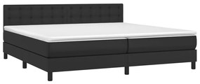 Cama box spring c/ colchão/LED 200x200cm couro artificial preto