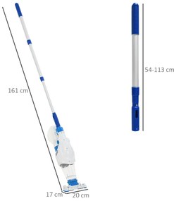 Outsunny Aspirador Limpador para Piscina Elétrico Autonomia de 45 Minutos com Poste Telescópico 54-113cm Escova e Bolsa de Malha para Piscinas Spas 161x20x17cm Azul e Branco