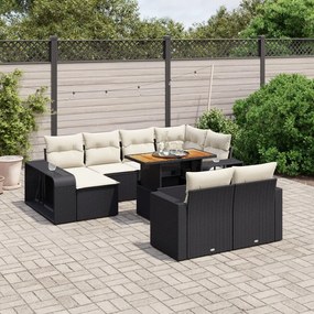11 pcs conjunto sofás de jardim c/ almofadões vime PE preto