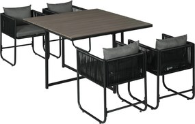 Outsunny Conjunto de jantar exterior, conjunto para jardim, 5 peças, Polyrattan, almofadas de assento, resistente às intempéries, Preto/Cinza | Aosom Portugal