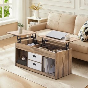 Mesa de centro 50 x 100 x 48 cm com 2 gavetas e compartimentos Castanho-branca