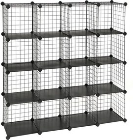 Armario de encaixe Plástico 16 cubos de grelha 123 x 31 x 123 cm preto