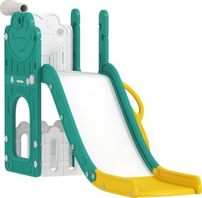 Escorrega para crianças pequenas 178 x 70 x 86 cm Escorrega 5 em 1 independente para crianças com cesto de basquetebol e telescópio, amarelo