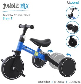 Triciclo infantil conversível 3 em 1 Jungle Mix Azul Biwond