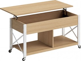 HOMCOM Mesa de Centro Elevatória com Rodas Compartimento Oculto e Prateleiras Abertas 105x50x67 cm Madeira e Branco | Aosom Portugal