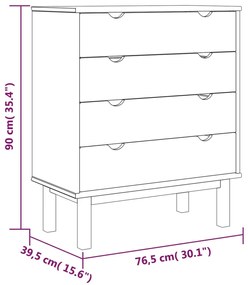 Armário gavetas OTTA 76,5x39,5x90cm pinho maciço castanho/cinza