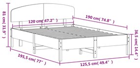 Estrutura cama c/ cabeceira 120x190 cm pinho maciço branco