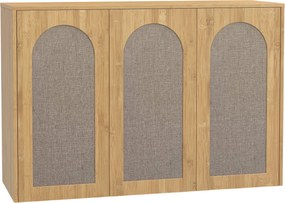 HOMCOM Armário de parede boho para casa de banho com 3 portas efeito rattan com fecho suave e prateleira ajustável, carvalho | Aosom Portugal