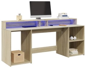 Secretária luzes LED 200x55x91cm deriv. madeira carvalho sonoma