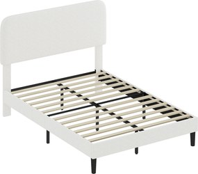 HOMCOM Estrutura de Cama Dupla com Cabeceira Ajustável em Altura Estofada em Tecido Macio com Ripas de Madeira Branco | Aosom Portugal